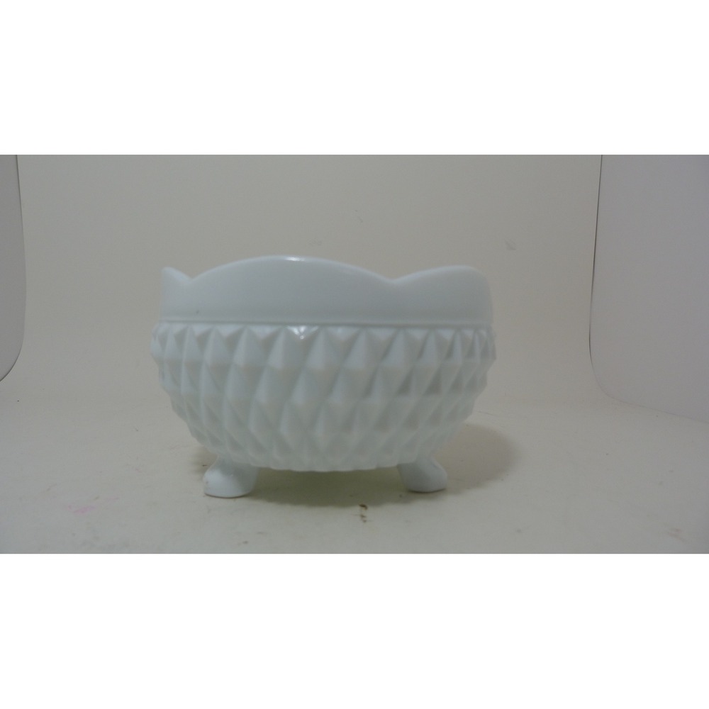 Fenton Milk Glass Hobnail Diamond Scalloped Tripod Footed Bowl White Vintage